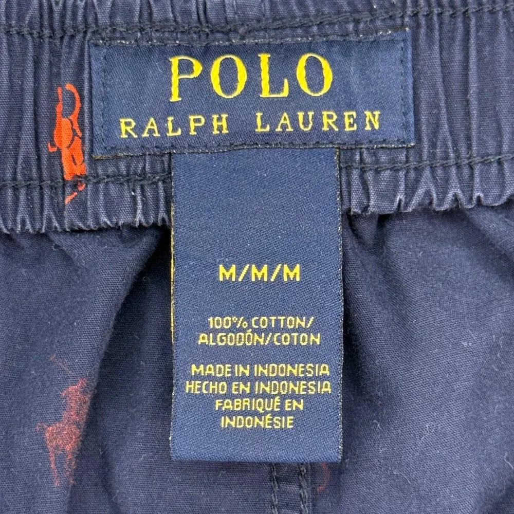 Polo‎ Ralph Lauren Pajama Shorts Mens M Navy Blue Orange Pony Logo Loungewear
